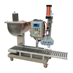 Semi-automatic filling machine for wall putty packaging into buckets with precision weighing system
